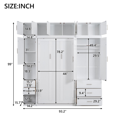 Multi-Functional Murphy Wall Bed with Lockers Wardrobe Video Storage Cabinet Bed