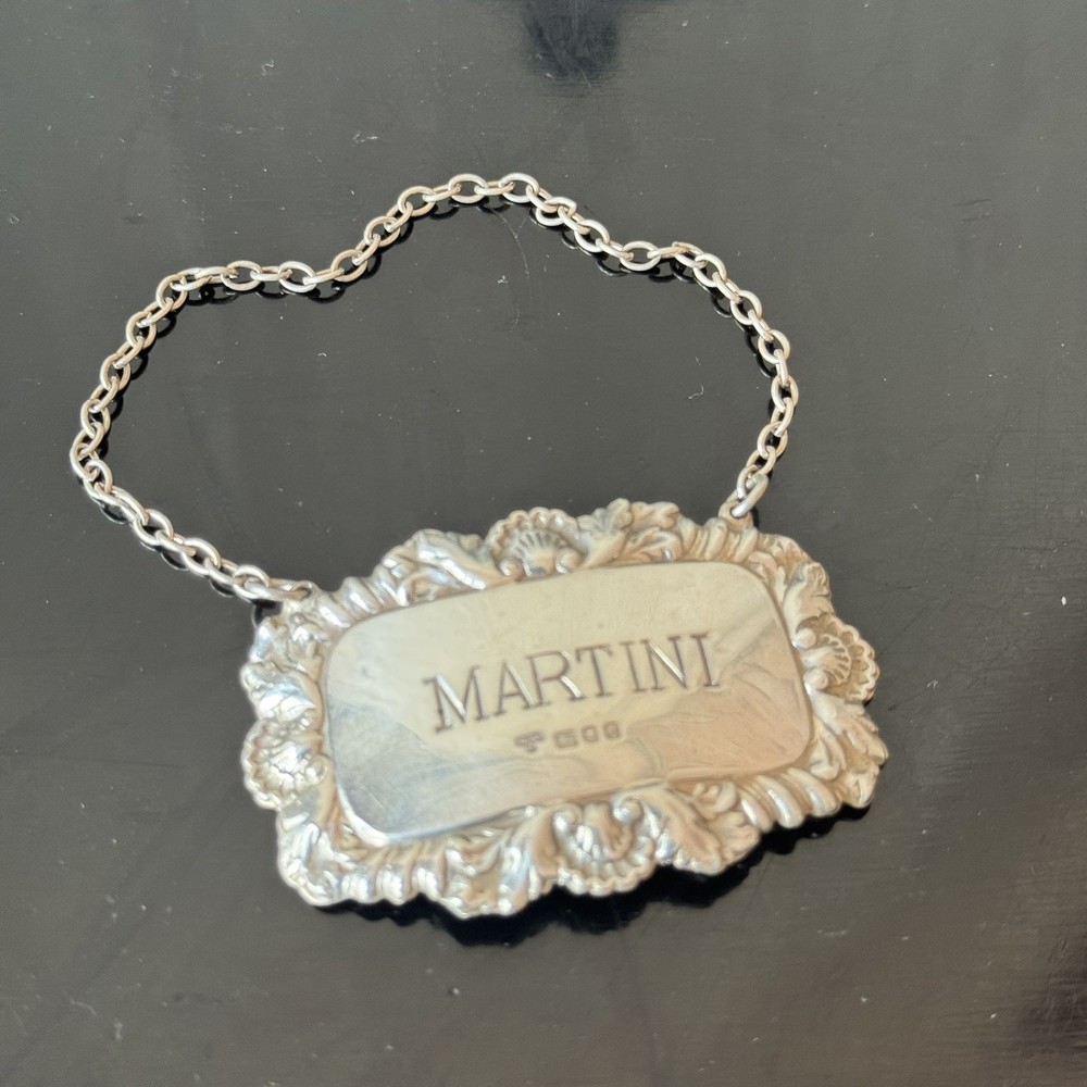 Hallmarked Sterling Silver MARTINI Decanter Label, 1975, London, Shell Pattern