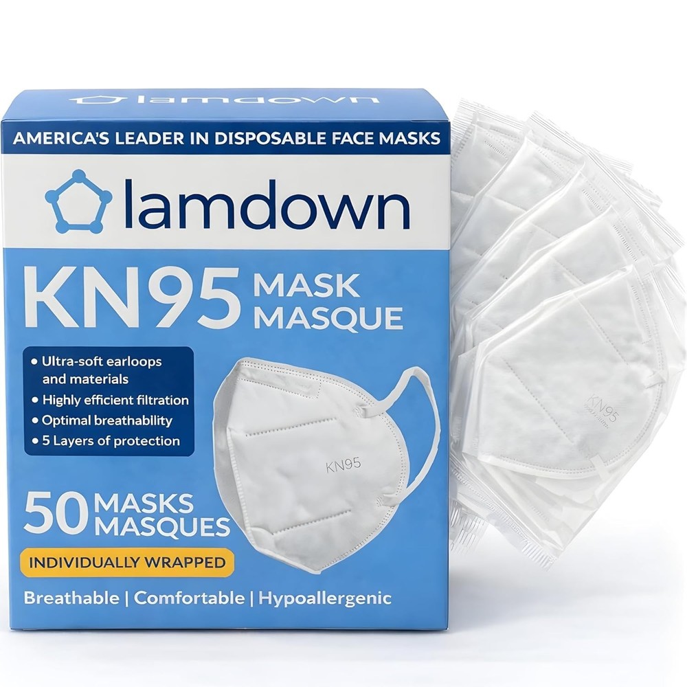 50-Pack KN95 Face Masks, 5-Layer Protection, Individually Wrapped