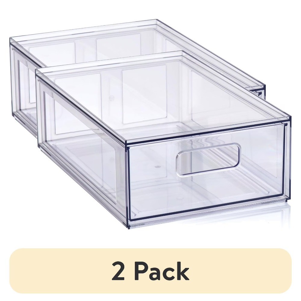 Clear Glossy Plastic Pull-Out Closet Organizer Drawers, 2-Pack, Small and