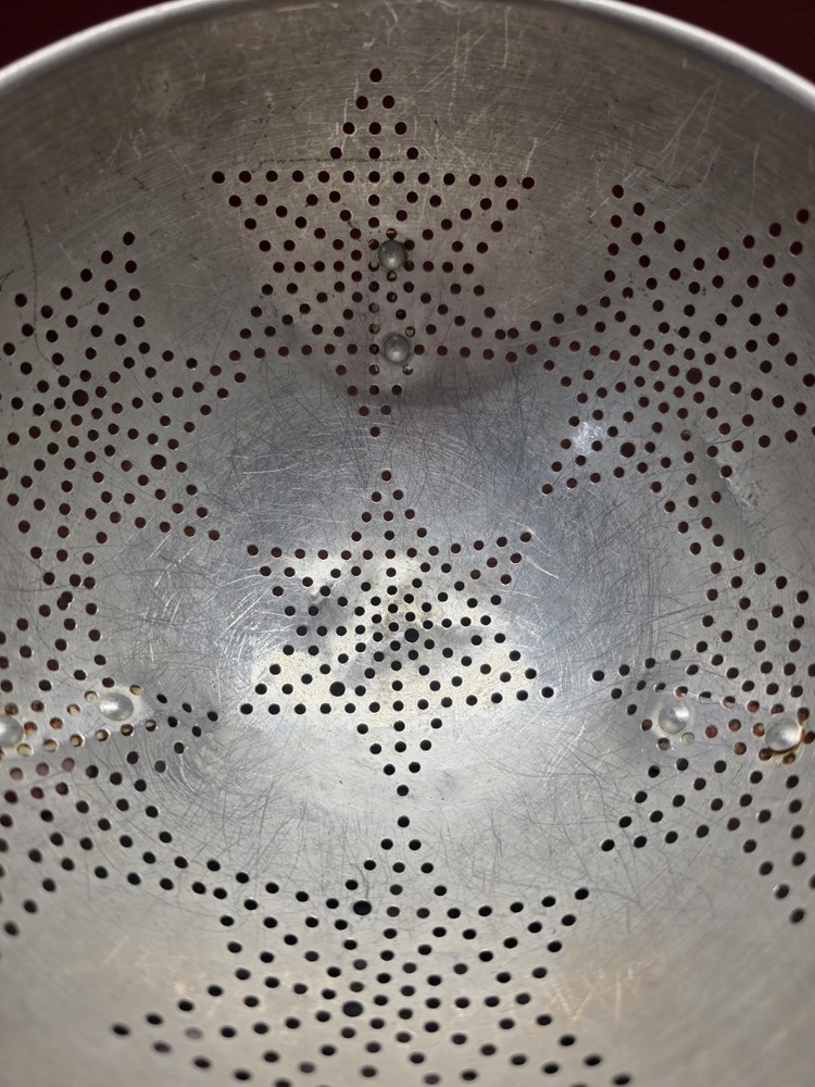 Aluminum colander, 1950s atomic mid-century Strainer Star Pattern