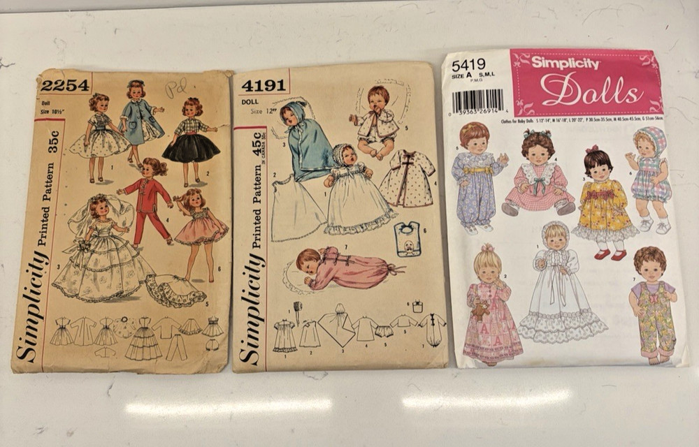 Vintage Simplicity Doll Patterns #2254, 4191, 5419