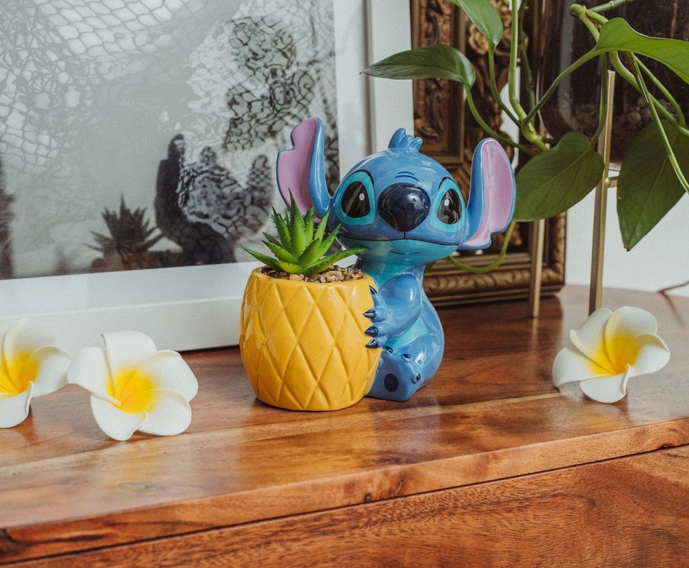 Disney Lilo & Stitch Pineapple 6-Inch Ceramic Planter with Artificial Succule...