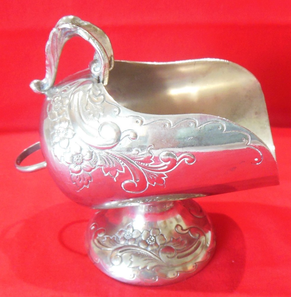 Footed Silverplate Sugar Scuttle Etched Floral NO SCOOP