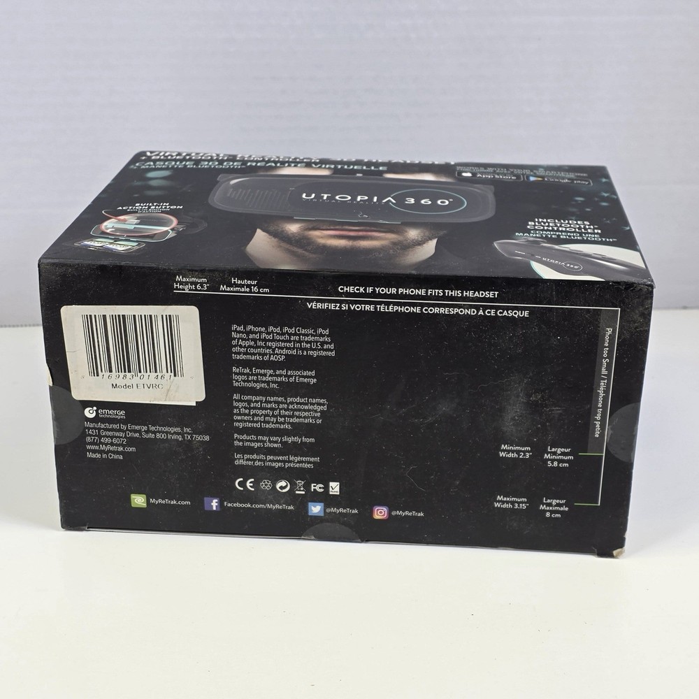 Utopia 360 Virtual Reality 3D Headset With Head Strap And Bluetooth Controller