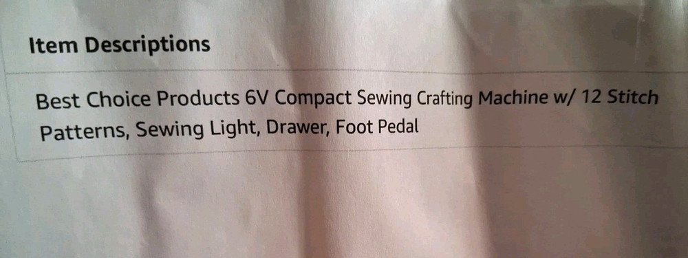 Best Choice Prod 6V Compact Sewing Machine 12 Stitch Patterns Light Foot Pedal