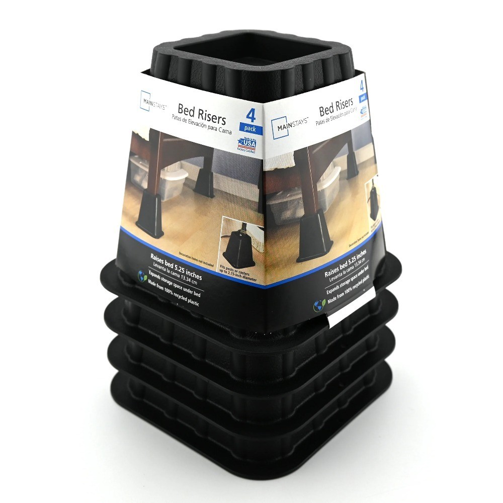 Black Plastic Bed Risers, Raise Your Bed to Create Storage Space, 4 Pack,