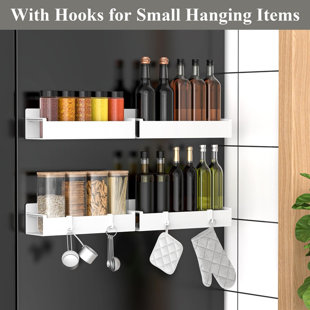 HuggieGems 4 Pack Magnetic Spice Rack Organizer for 4 Pack, White