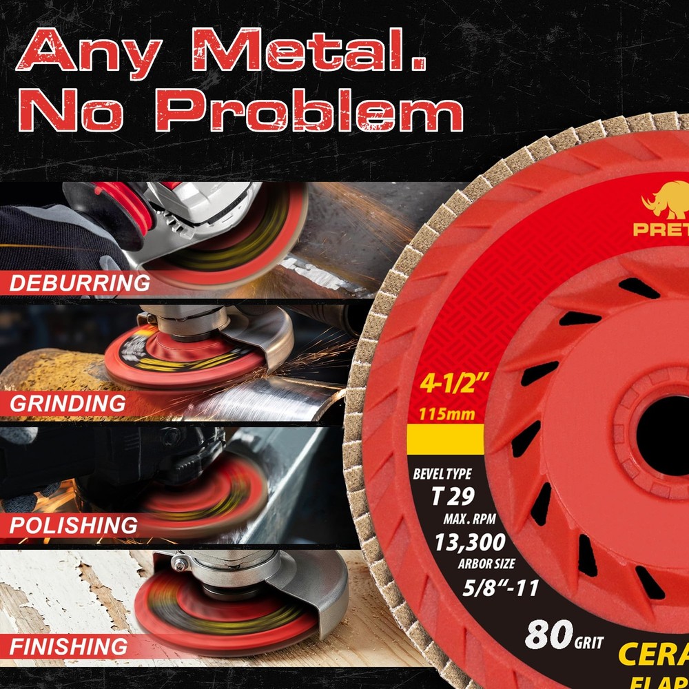 Ceramic Flap Discs 4.5" x 5/8"-11 Type 29 - 80 Grit for Angle Grinder