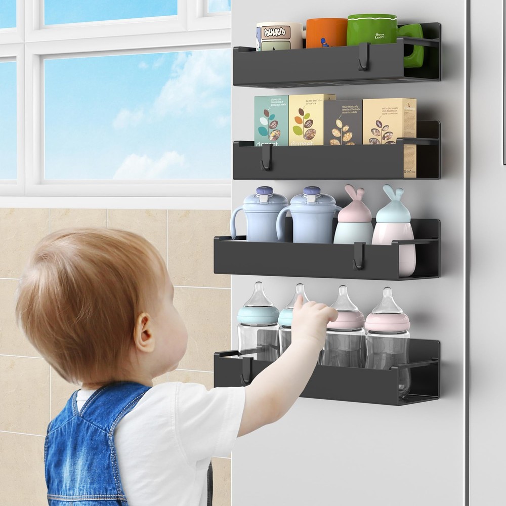 HuggieGems 4 Pack Magnetic Spice Rack Organizer for 4 Pack, Black