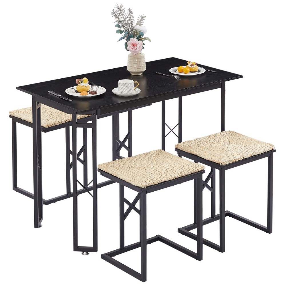 4 Piece Dining Room Table Set with Bench and 2 Stools Small Space for Kitchen