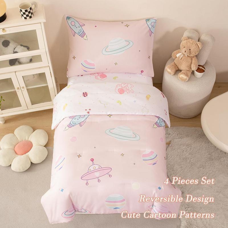 Toddler Bedding Set 4 Piece Space Comforter Sheets Astronaut Planets Kids Sleep