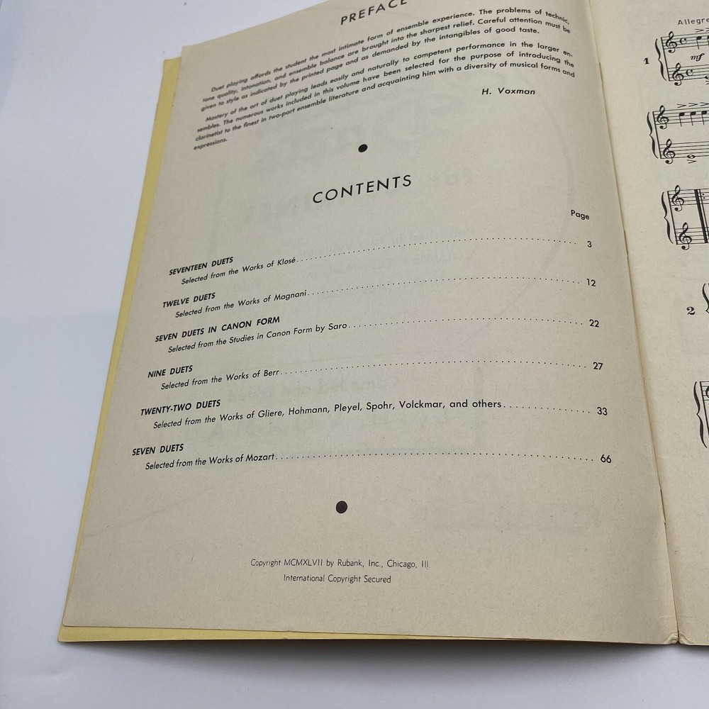 Selected Duets for Clarinet Volume 1 easy medium H. Voxman Rubank Educational Li