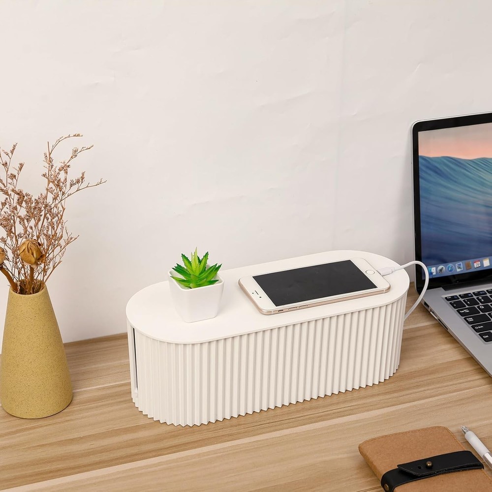Cable Management Box for Chargers, Adapters - White
