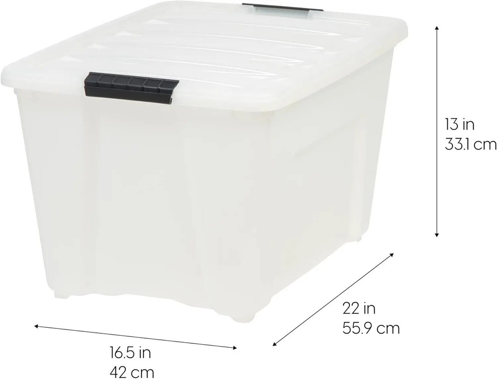 Stackable Storage Bins w/ Lids & Latches Durable Nestable Containers Pearl