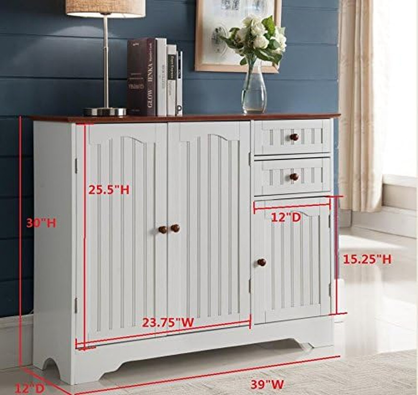 Elegant White/Walnut Kitchen Pantry Sideboard Buffet Storage Cabinet