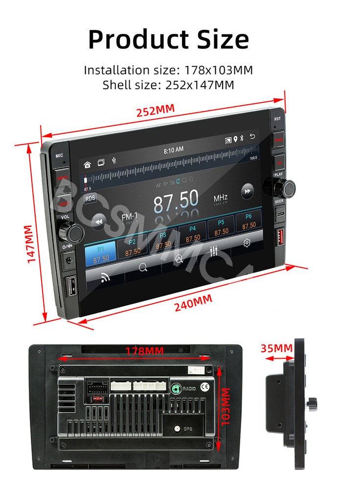 2Din Android Car Stereo Radio Bluetooth GPS Navigation for Carplay Android Auto