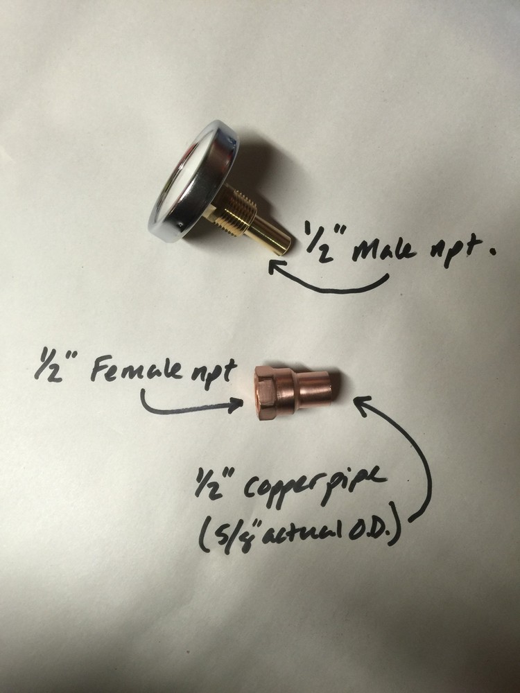 Thermometer & Copper Kit For Moonshine Still Keg Column. 1/2" NPT Thread Kettle