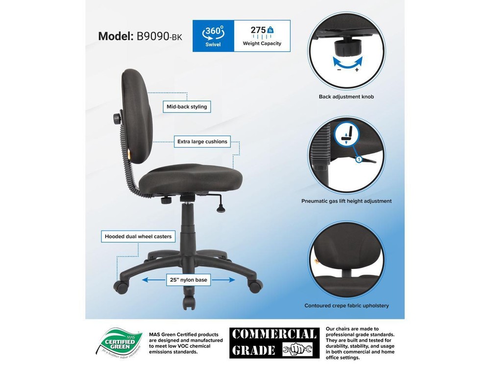 BOSS Office Products B9090-BK Task Chairs