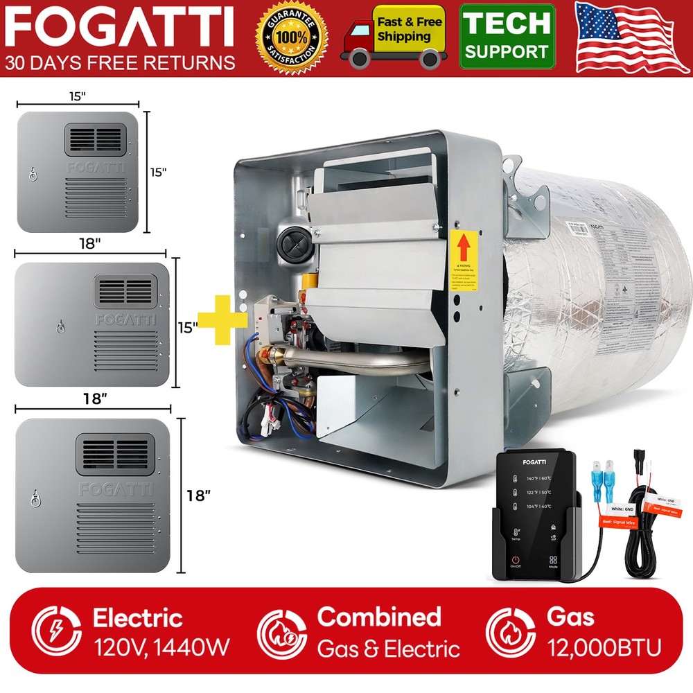 6/10 Gallon RV Water Heater 12,000BTU Gas & 1440W Electric DSI Ignition W/ Door