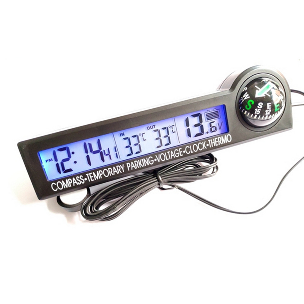 Car Digital Clock Thermometer Temperature Voltage Meter LCD Backlight Dash Mount