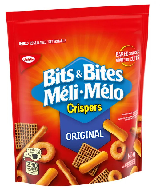 Crispers Bits & Bites Original Snack and Cracker Mix, 145g (2 Pack)