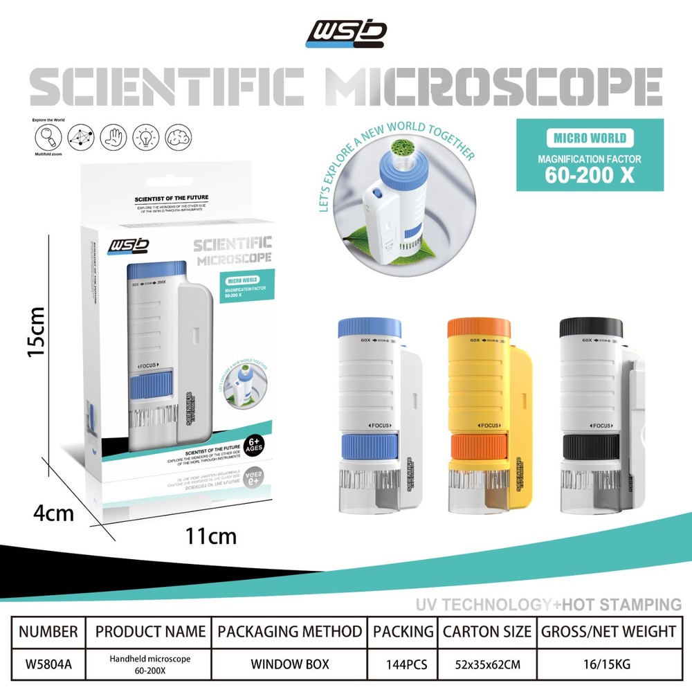 Children's Handheld Microscope Optical HD Portable Microscope Science Gift Black