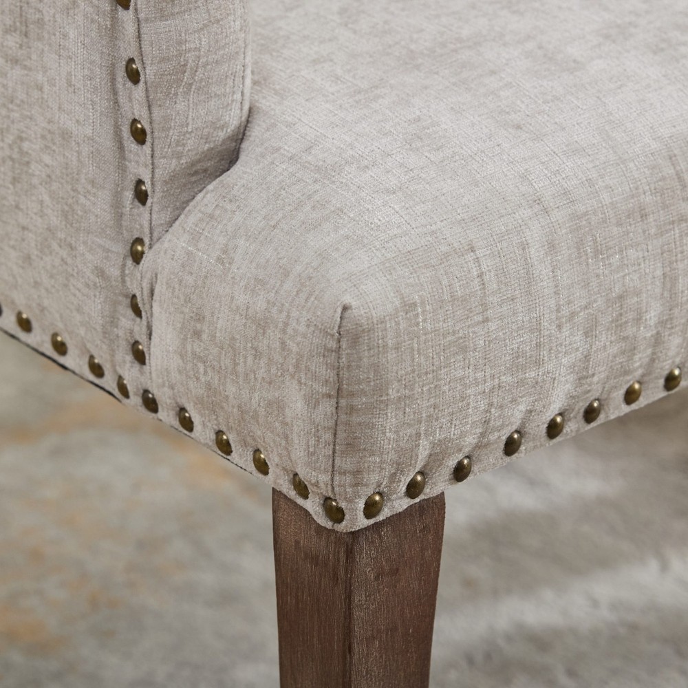 Upholstered Chenille Fabric Accent Dining Chair, Curved Solid Wood Legs, Elega