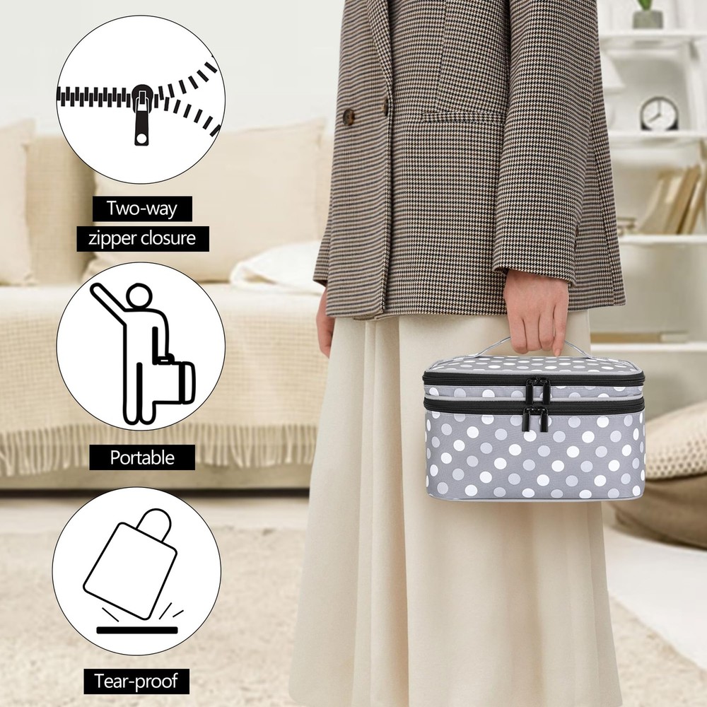 Luxja Double-Layer Sewing Accessories Organizer, Large, Grey Dots