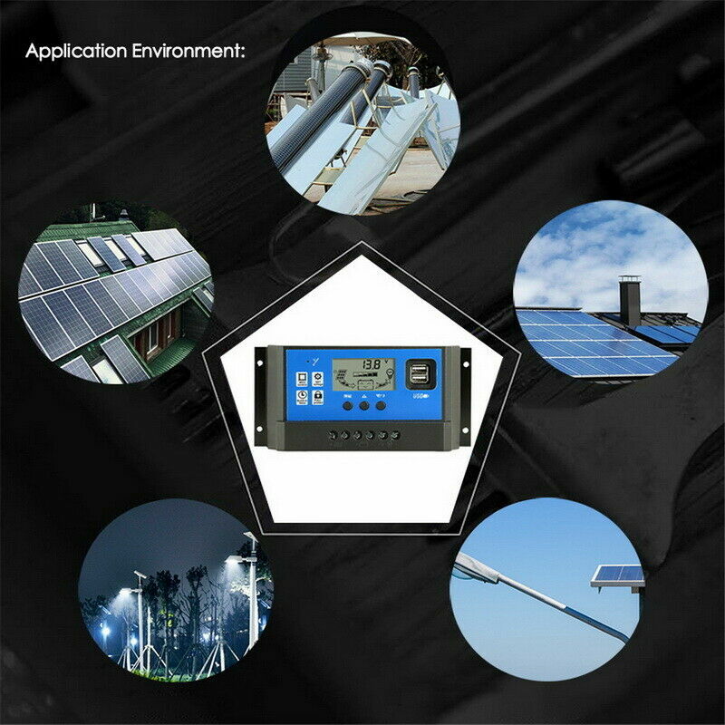 2 Packs Solar Panel Battery Charge Controller 30A 12V/24V LCD Dual USB Regulator