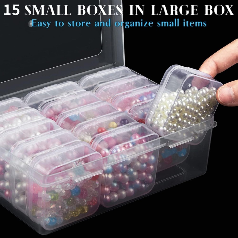 Two Pack Bead Organizer Box with Hinged Lid - 30 Mini Clear Plastic