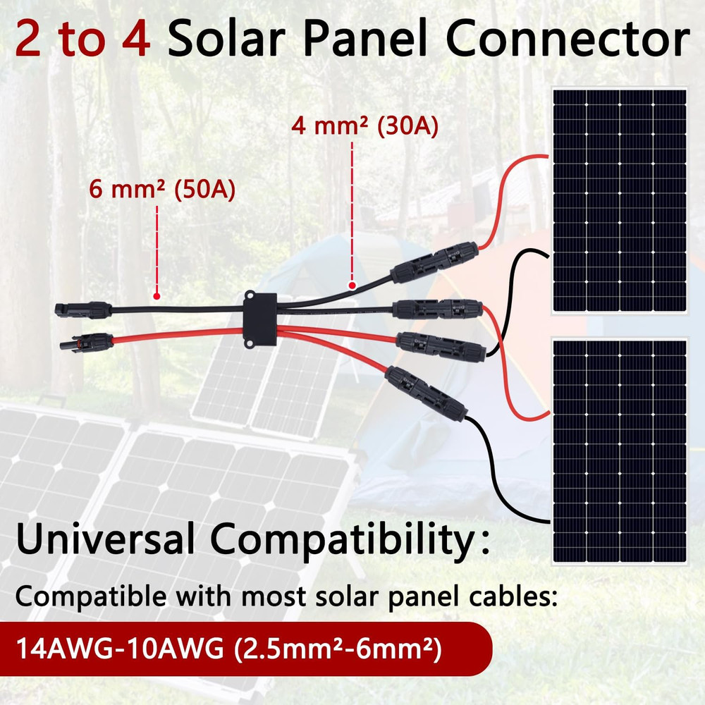 Solar Parallel Connectors for 2 Solar Panels Tool-Free MC4 Solar Cable Split...