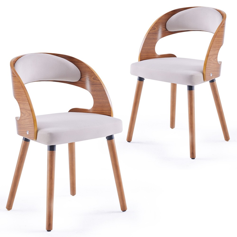 Wood Dining Chairs, Modern Upholstered Dining Chairs with Curved Backrest for