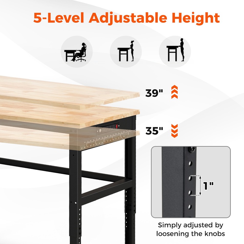 48" Adjustable Workbench w/ Power Outlet Universal Lockable Wheels Workshop