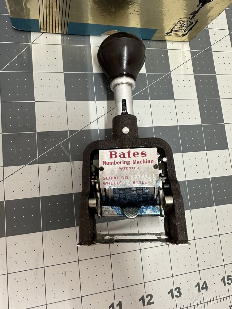 Vintage Bates Numbering Machine Standard Movement 6 Wheels Style E