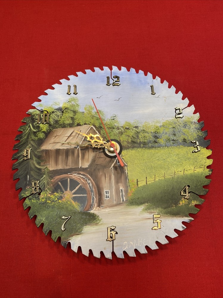 Circular saw blade hand paint clock