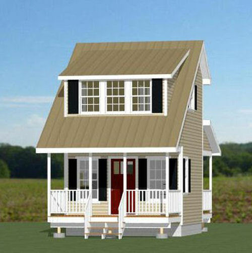 14x14 Tiny House -- 399 sq ft -- PDF FloorPlan -- Model 1A