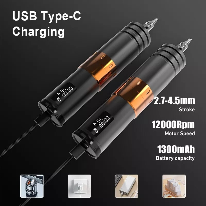 Tattoo Complete Kit Wireless Machine Adjustable Stroke Rotary Pen with Needles