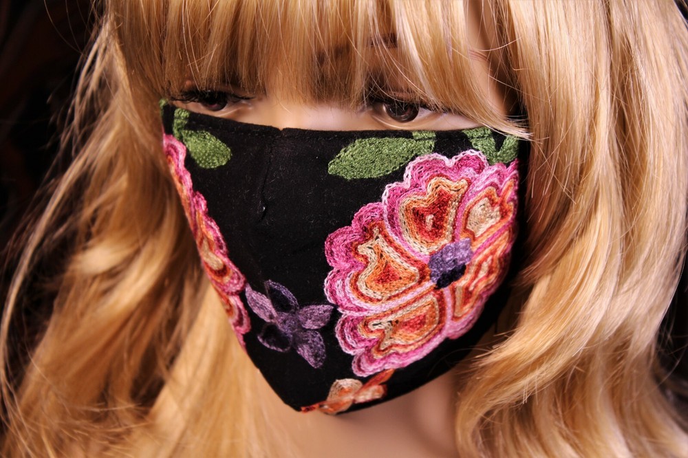 Embroidered Flower Face Mask Boho Comfortable Cotton with Adjustable Ear Loops