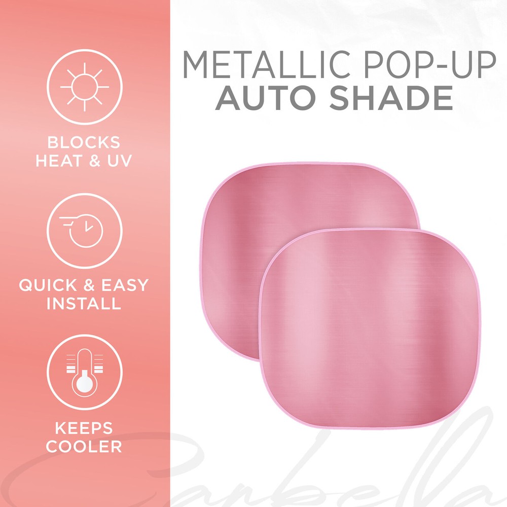 2PC Metallic Pink Reflective Polyester Pop Up Car Windshield Sun Shade