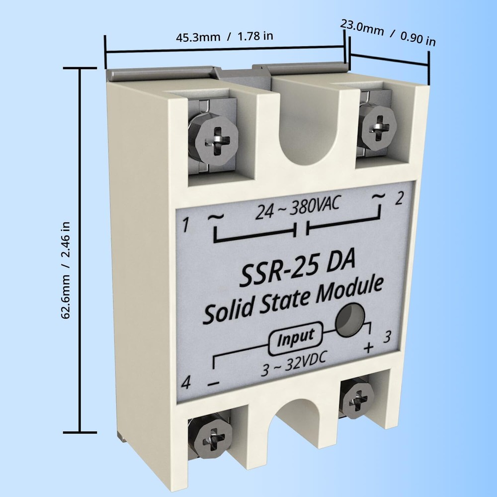 2PCS SSR-25DA Solid State Relays Single Phase 3-32V DC Input to 24-380V AC