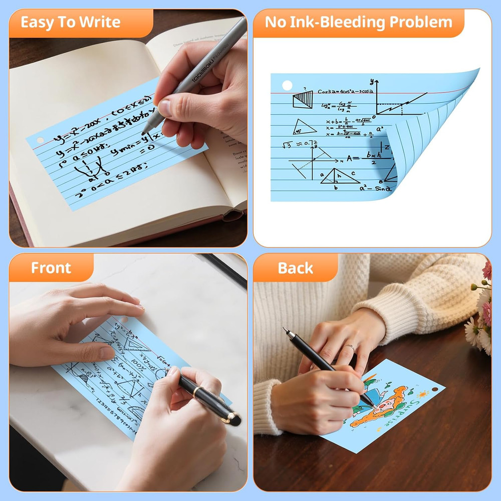 Index Cards 3X5 Inches, 300 PCS, Blue Flash Cards with Ring, Punched Lined Study