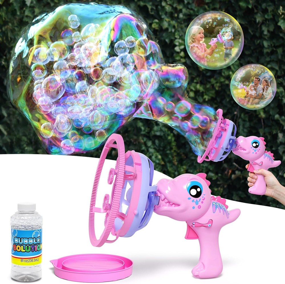 Dinosaur Bubble Gun for Kids - Bubble Machine with Bubble in Bubble, 1000+ Bubbl