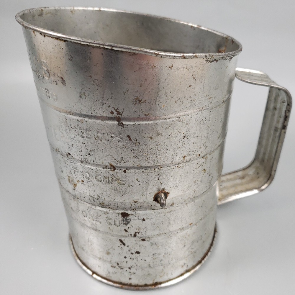 Vintage BROMWELLS Chrome Black Plastic Handle 3 CUP MEASURING-SIFTER