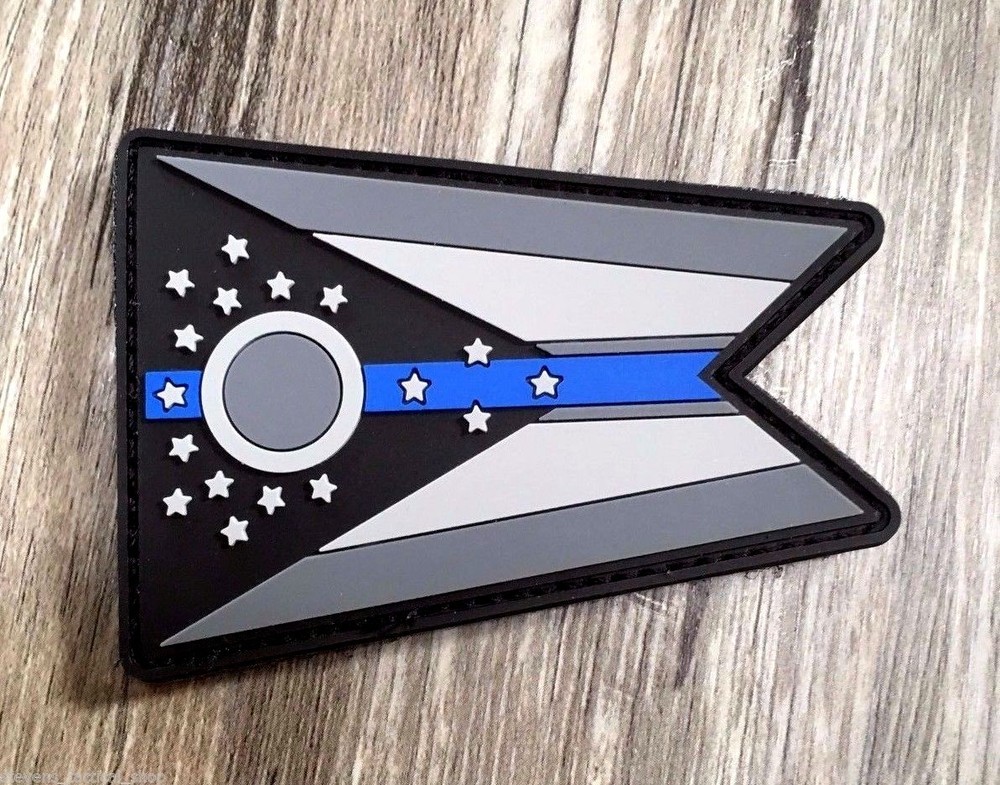 Subdued Thin Blue Line Ohio State Flag PVC Patch, Law Enforcement