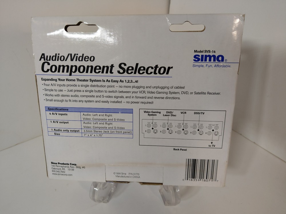 Sima SVS-14 4 Input A/V Component Selector – S-Video + RCA Connectors