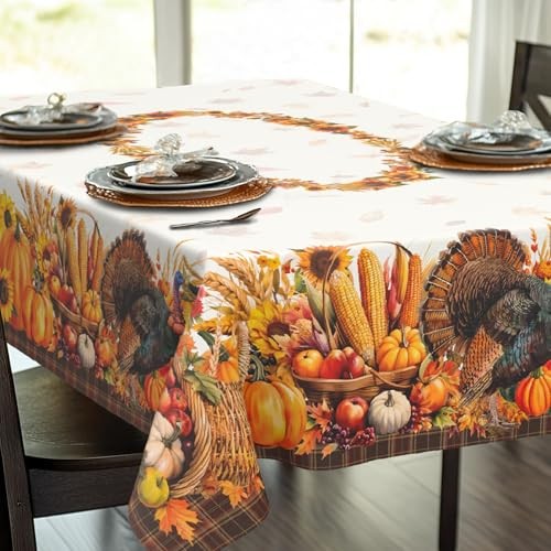 Thanksgiving Tablecloth Fall Tablecloth 84" x 60" (Rectangular) Turkey