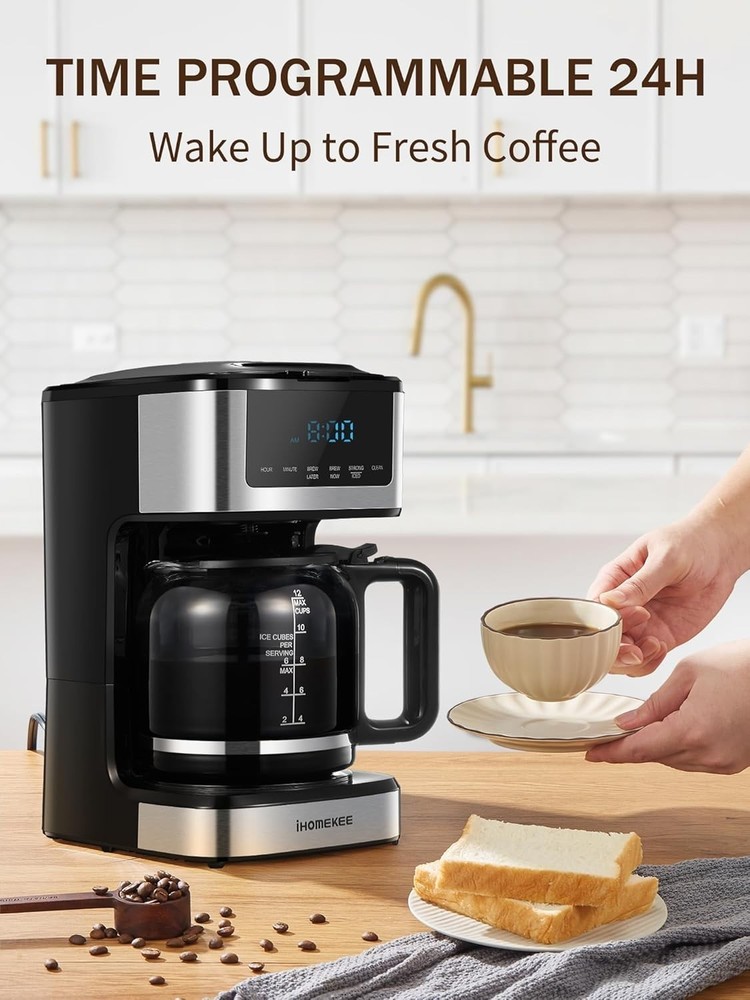 Coffee Maker, Programmable Drip Coffee Maker 12 Cup, Regular & Strong Brew Dr...