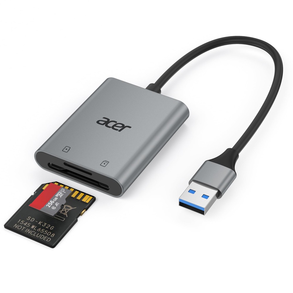 Acer SD Card Reader, USB A 3.0 to Micro Memory Aluminum Grey