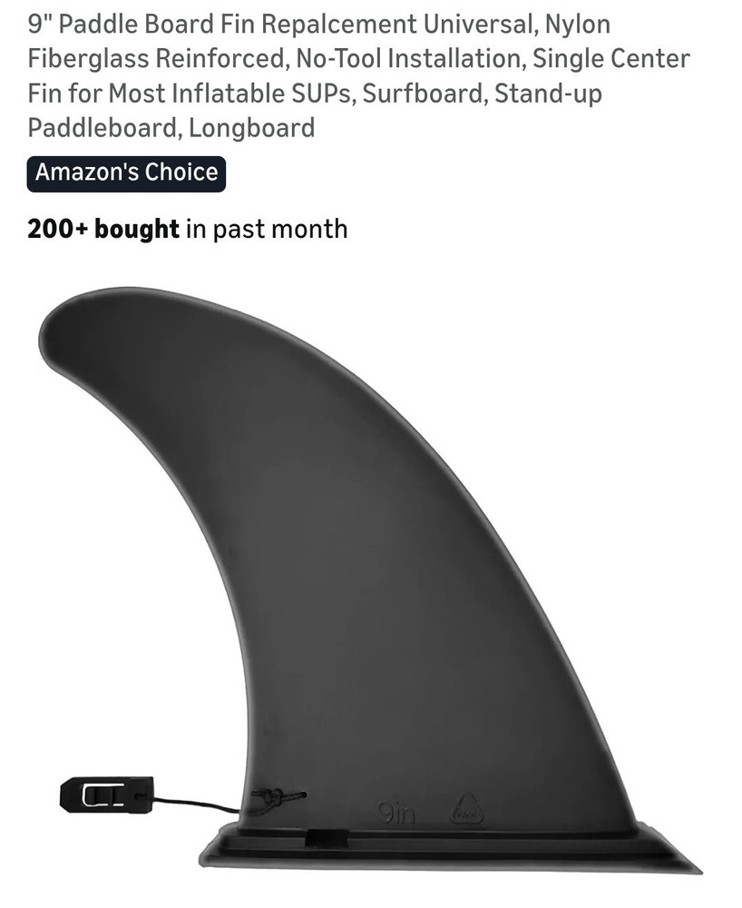 9-Inch Paddle Board Fin Replacement Universal Black